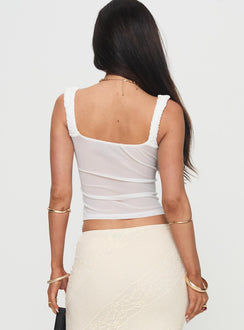back view of model wearing Princess Polly Sides Of Me Top White Sleeveless Sweetheart 