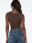 Ribbed crop top, square neckline Ruched design at front