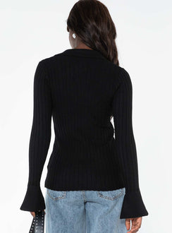 back view of model wearing Princess Polly Anneke Collared Cardigan Black Long 