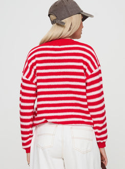 back view of model wearing Princess Polly Freeze Knit Sweater Red Cropped 