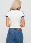 back view of model wearing Princess Polly Clubhouse Tee Ivory Short Sleeves Crew Neck 