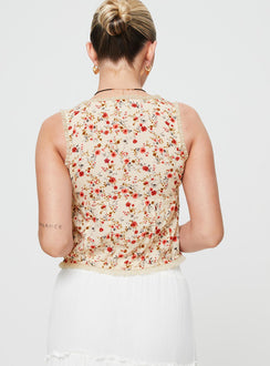 product Princess Polly Sleeveless Square Neck  Blueberry Garden Top Cream