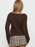 back view of model wearing Princess Polly Lenker Knit Sweater Brown Cropped 