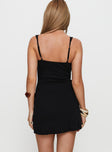 back view of model wearing Princess Polly Jaqueline Cut Out Mini Dress Black Plunger 