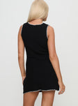 back view of model wearing Princess Polly Carlisha Knit Mini Dress Black / White Crew Neck 