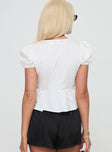 back view of model wearing Princess Polly Ive Got Sunshine Top White Short Sleeves V-Neck 