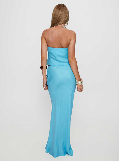 back view of model wearing Princess Polly Lucelia Maxi Skirt Aqua Maxi 