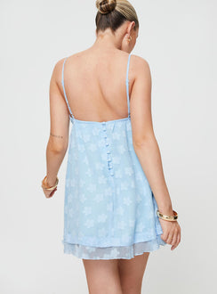 product Princess Polly Crew Neck  Empress Of Love Mini Dress Blue Floral Applique