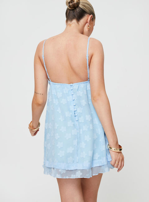 product Princess Polly Crew Neck  Empress Of Love Mini Dress Blue Floral Applique