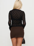 back view of model wearing Princess Polly Karley Low Waist Mini Skirt Chocolate Mini Skirts 