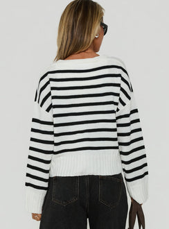 Karlson Gestreifte Strickjacke Creme / Schwarz