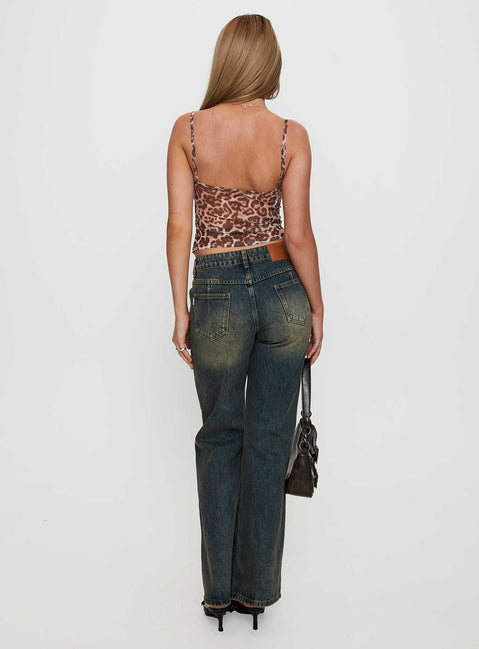 back view of model wearing Princess Polly Inverness Pinched Detail Wide Leg Jean Tea Mid Rise 