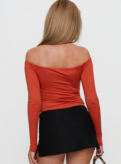 back view of model wearing Princess Polly Degree Of Seperation Buckle Detail Long Sleeve Bodysuit Orange Full Sleeves 