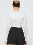 back view of model wearing Princess Polly Crasey Long Sleeve Bodysuit White Full Sleeves Square Neck 