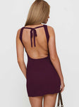 back view of model wearing Princess Polly Mayok Mini Dress Plum Crew Neck 