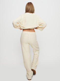 back view of model wearing Princess Polly Susi Fluffy Knit Pant Ivory High Waisted Pants 