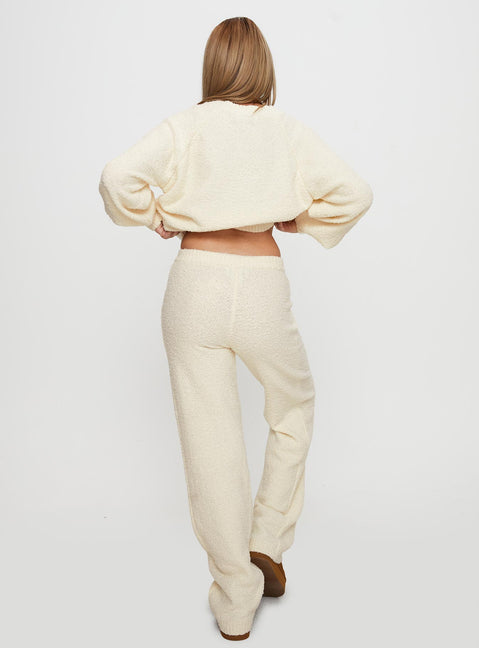 back view of model wearing Princess Polly Susi Fluffy Knit Pant Ivory High Waisted Pants 