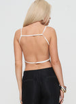 back view of model wearing Princess Polly Boy Is Mine Backless Top White Sleeveless Square Neck 