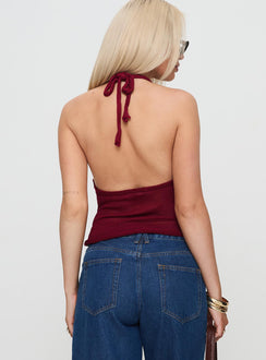 back view of model wearing Princess Polly Priscilla Top Red Sleeveless Scoop Neck 