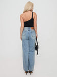 back view of model wearing Princess Polly Girard Wide Leg Denim Jeans Light Blue Wash High Waisted 