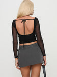 back view of model wearing Princess Polly Statuette Buckle Mini Skort Grey Mini Skirts 