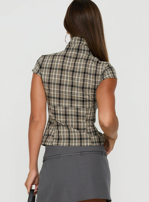 Maxina High Neck Button Up Top Check