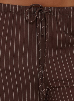 Designed with Amibella Mid Rise Wide Leg Pants Brown / Cream Stripe womens-regular-pants mid-rise detail