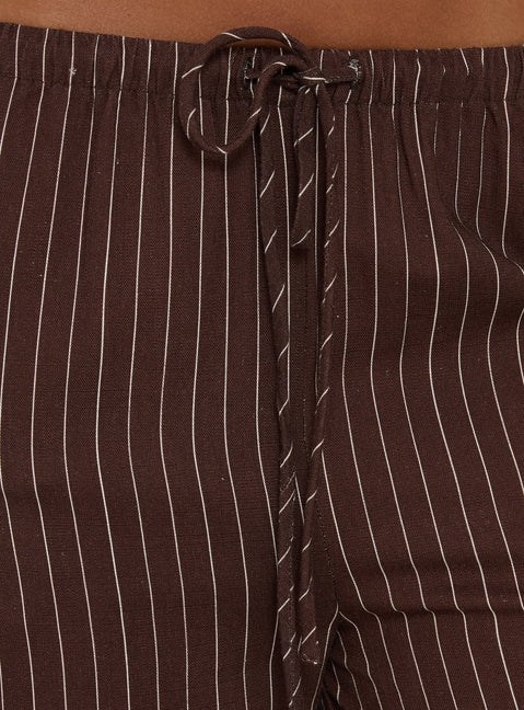 Designed with Amibella Mid Rise Wide Leg Pants Brown / Cream Stripe womens-regular-pants mid-rise detail