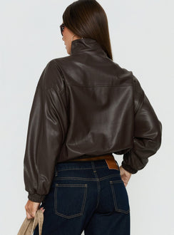 Dialtone Funnel Neck Faux Leather Jacket Washed Brown