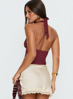 Whimsy Halter Top Burgundy / Lemon Polka