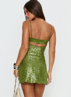 Alishia Satin Sequin Mini Dress Green
