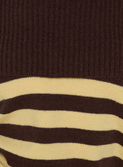 Next Page Foldover Long Sleeve Knit Jumper Brown / Yellow Stripe