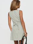 back view of model wearing Princess Polly Alfalfa Shift Mini Dress Green Stripe Boat Neck 