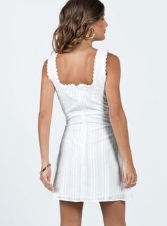 back view of model wearing Princess Polly Dasha Mini Dress White Lower Impact Square Neck 