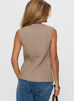 back view of model wearing Princess Polly Jessabell Rib Sleeveless Top Mocha Long 