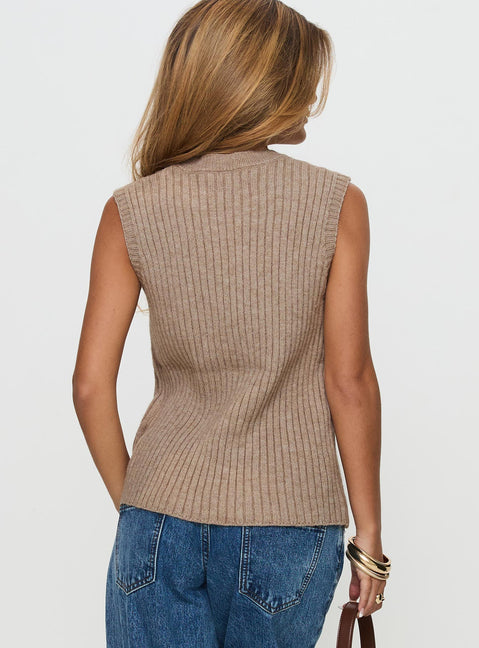 back view of model wearing Princess Polly Jessabell Rib Sleeveless Top Mocha Long 
