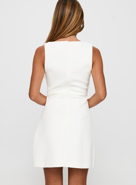 back view of model wearing Princess Polly Klaudia Mini Dress White Crew Neck 