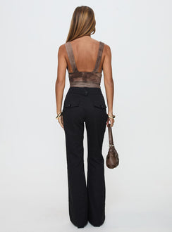 back view of model wearing Princess Polly Aislyn Flare Pant Black High Waisted Pants 