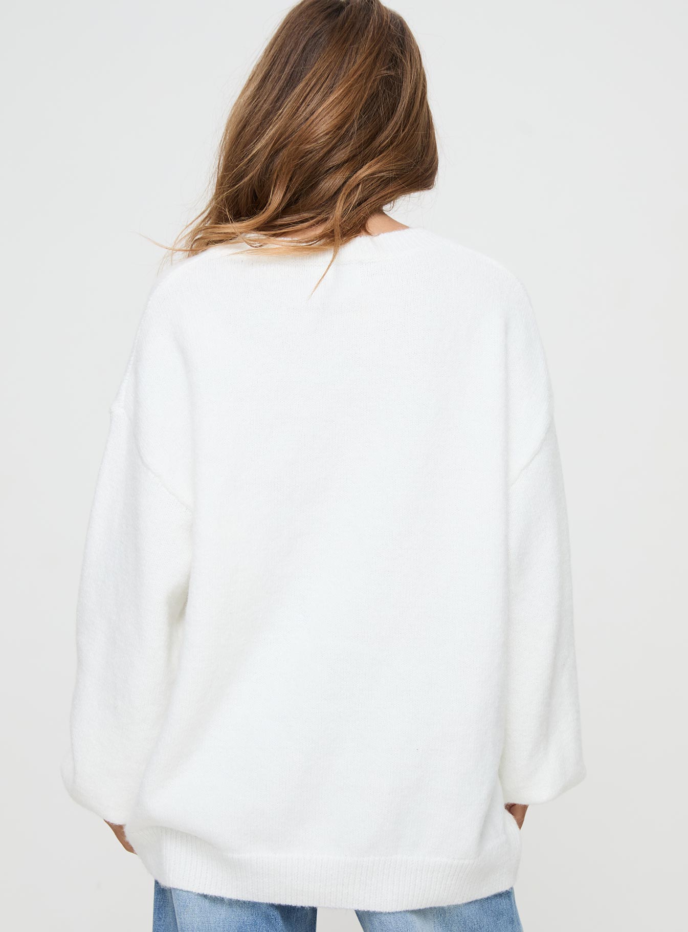back view of model wearing Princess Polly Ryanna Sweater White Long 