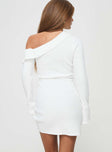 back view of model wearing Princess Polly Holveck Off The Shoulder Mini Dress White Asymmetric Neckline 