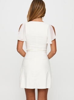 back view of model wearing Princess Polly Florie Corset Mini Dress White Plunger 