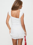 back view of model wearing Princess Polly Lanchester Mini Dress White Petite Square Neck 