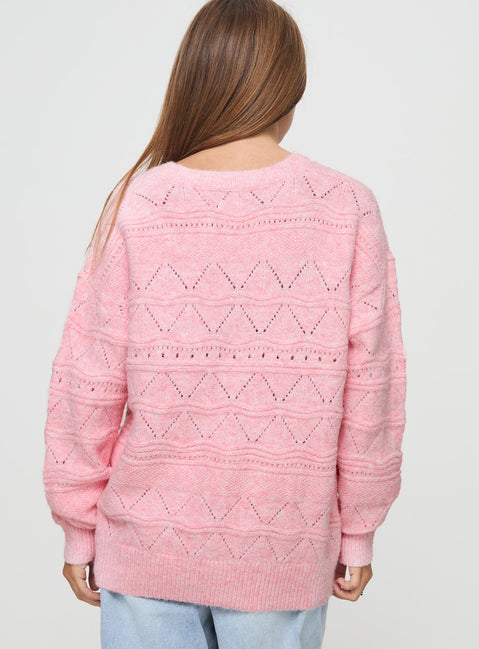 back view of model wearing Princess Polly Pierce Pointelle Sweater Blush 