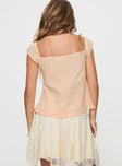 Beige top Top Cap sleeve, lace trim at bust, invisible zip fastening at side