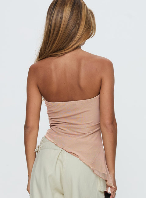 back view of model wearing Princess Polly Paxon Asymmetrical Top Beige Sleeveless straight 