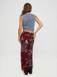 back view of model wearing Princess Polly Buchan Maxi Skirt Red Floral Maxi 