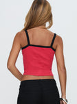 back view of model wearing Princess Polly Full Speed Racing Tank Top Red Sleeveless Square Neck 