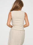 back view of model wearing Princess Polly Zenda Linen Blend Top Beige Sleeveless Square Neck 