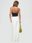 White Linen pants button fastening, subtle pleats at waist, twin hip pockets, wide leg