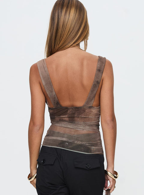 back view of model wearing Princess Polly Emilea Top Multi Sleeveless Plunger 